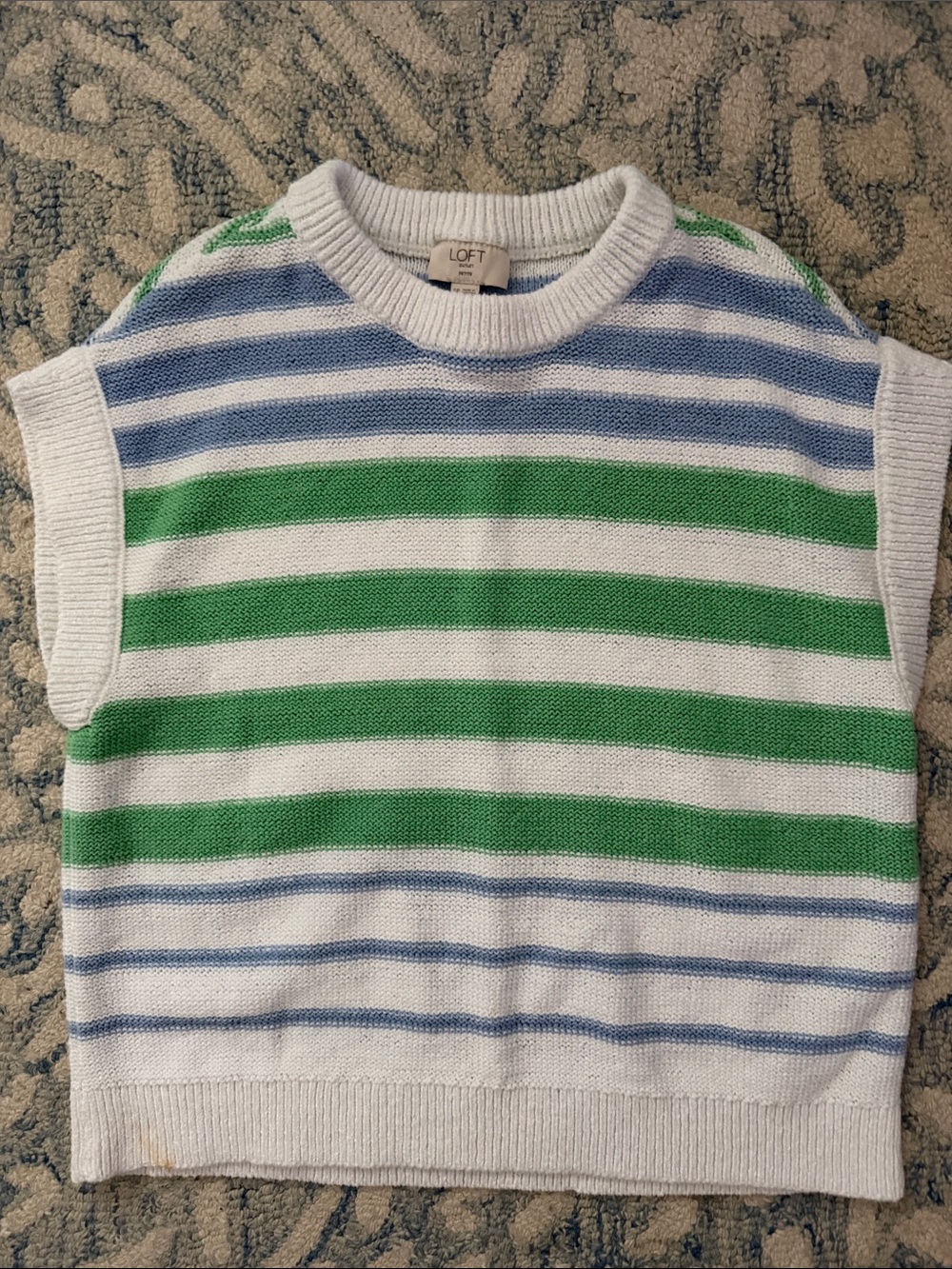 LOFT White, Green & Blue Striped Knit Sweater Vest